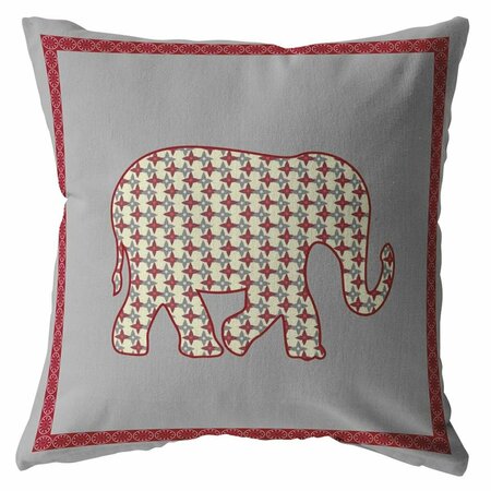 PALACEDESIGNS 18 in. Elephant Indoor & Outdoor Zippered Throw Pillow Red & Gray PA3685270